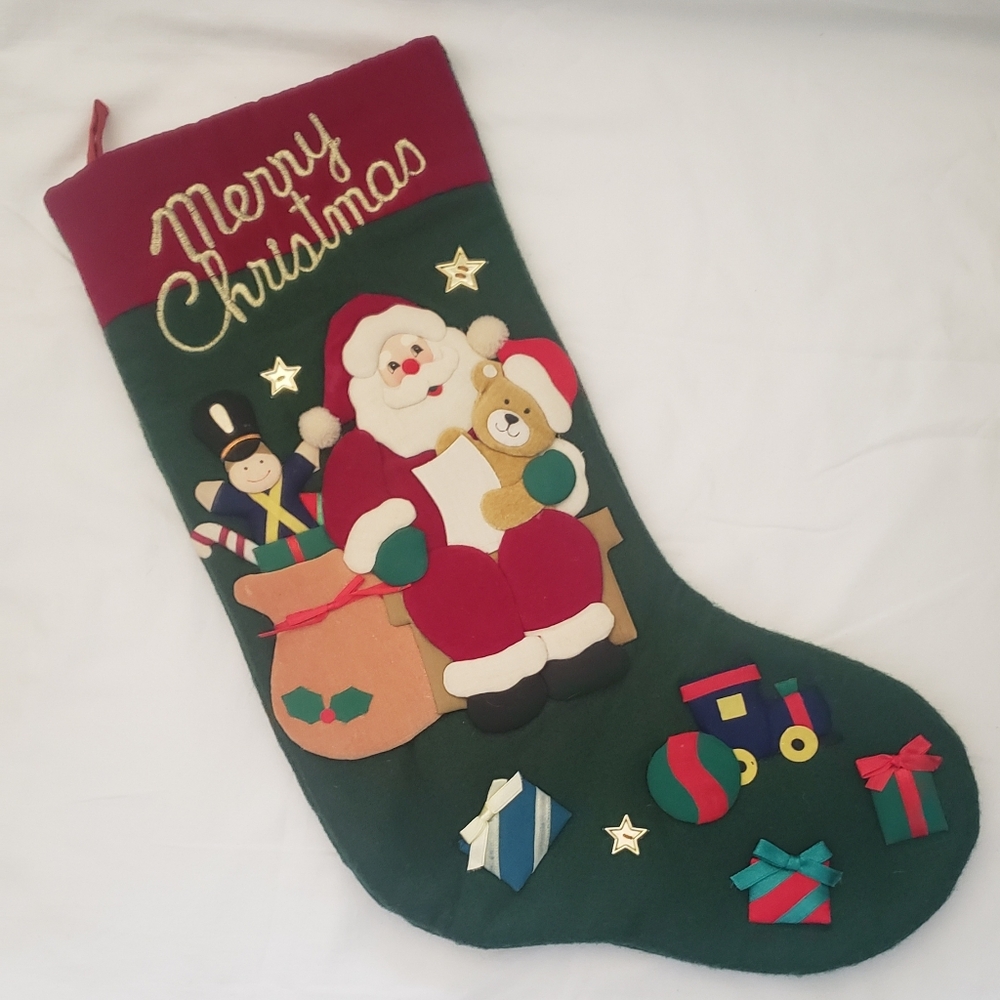 Holiday Christmas Stocking 3D Felt Applique Santa,Teddy Bear, Gift Bag Unbranded